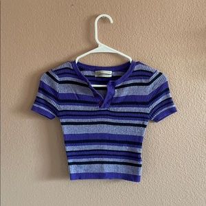 cropped ribbed button up tee